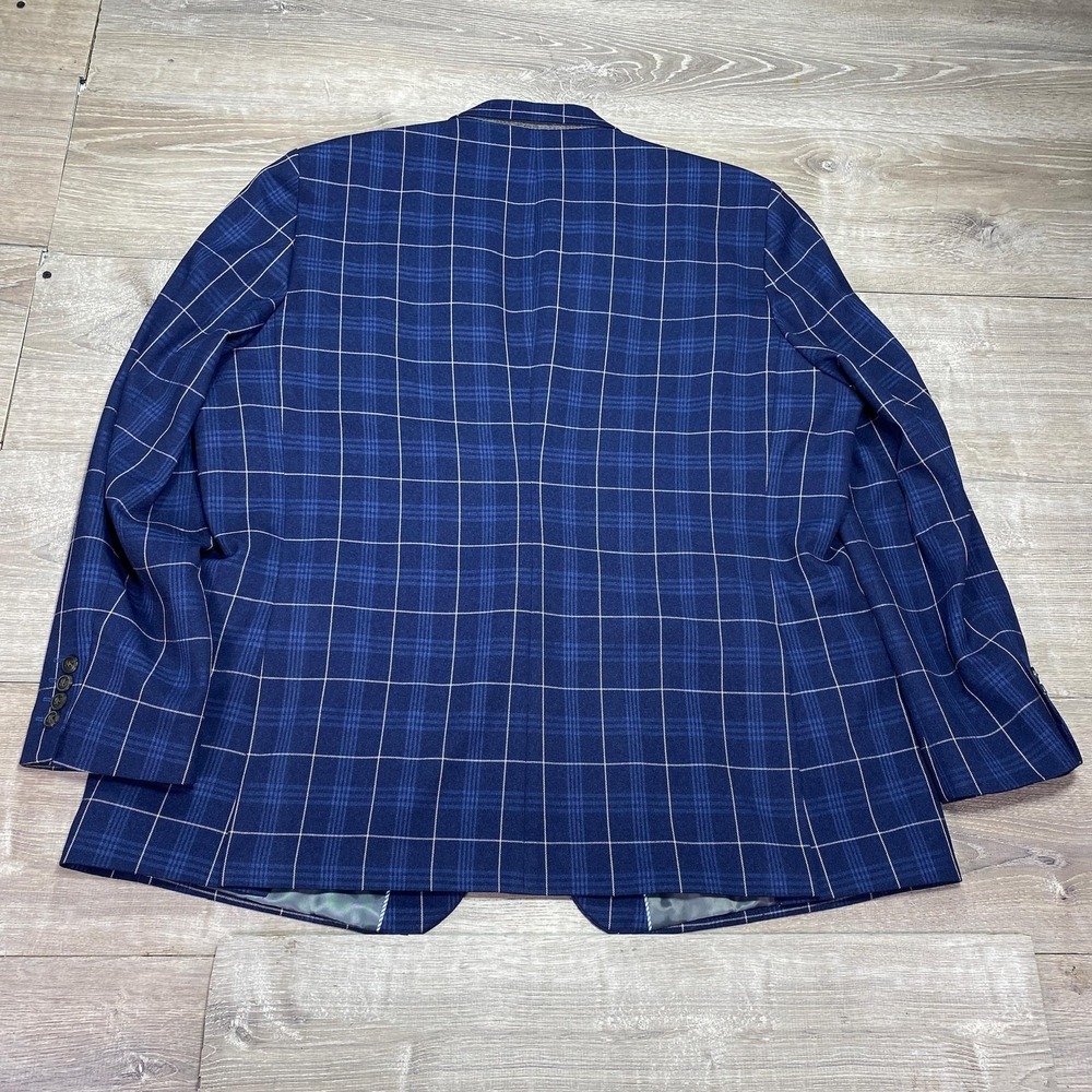 Haggar Blazer Mens 52R Blue Plaid Windowpane Tailored Fit Sport Coat Jacket - Picture 6 of 12